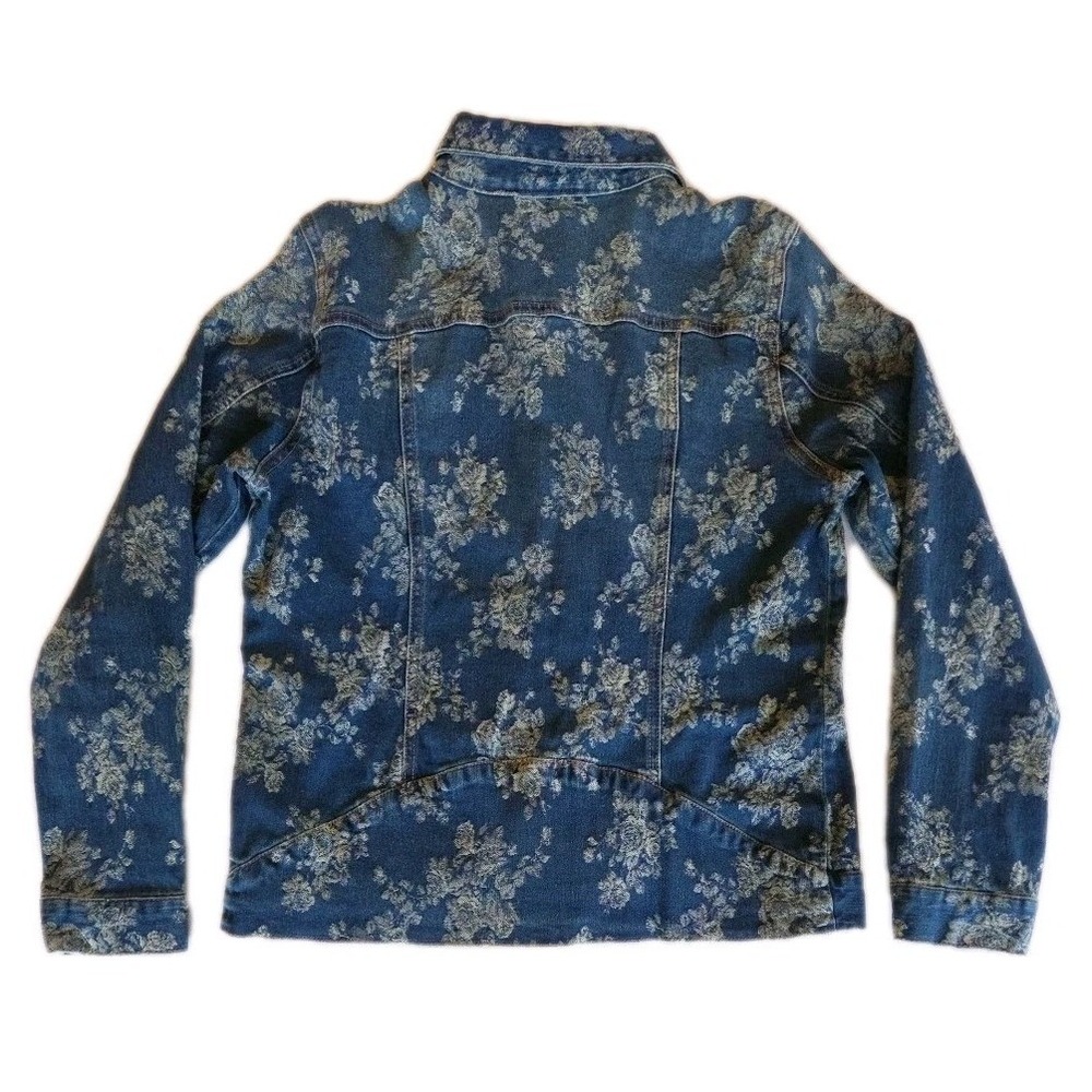 Womens Floral Denim Trucker Jacket Sz S Blue Boho 90s Coastal Cottage Romantic - Picture 4 of 10